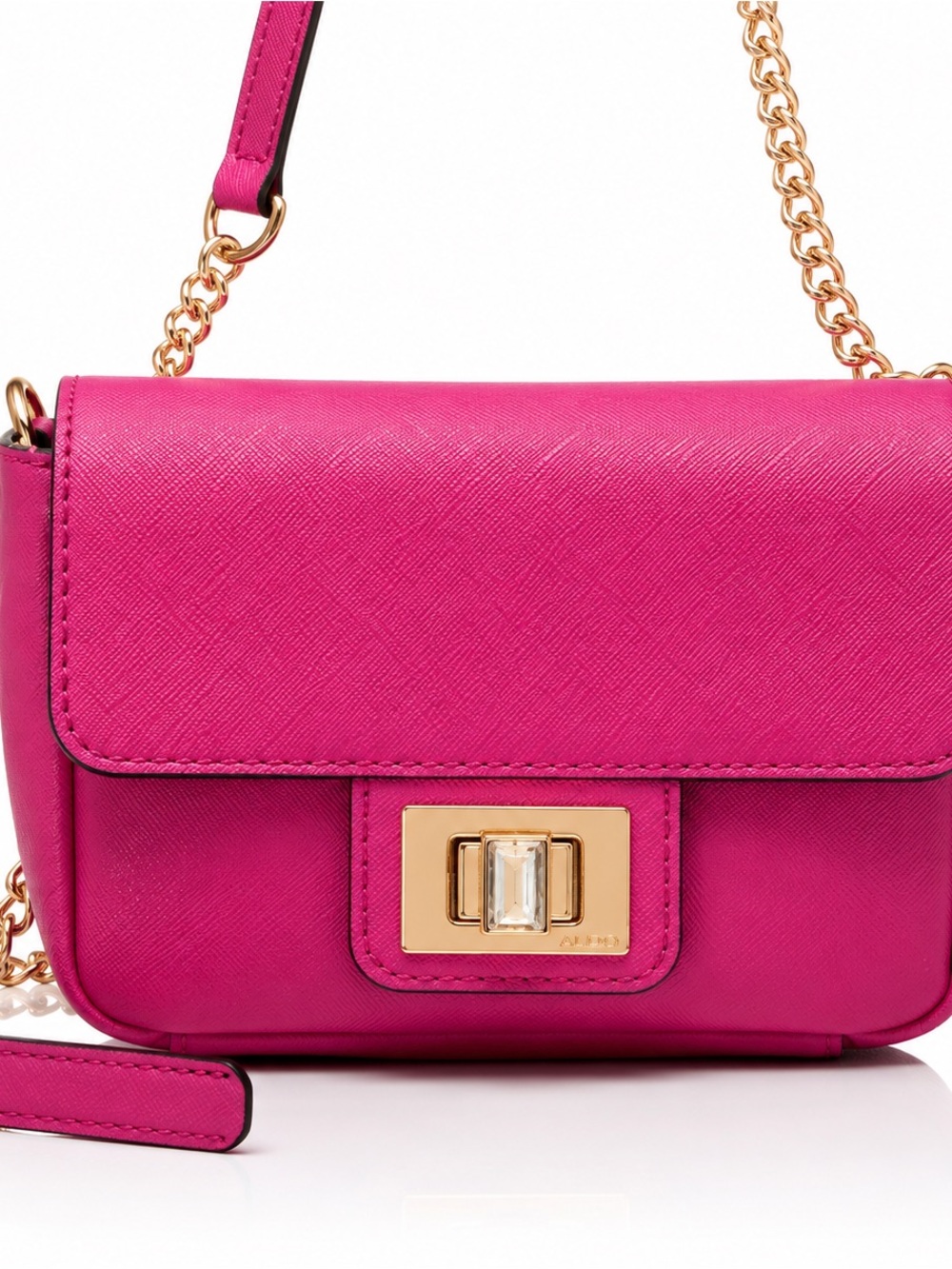 Structured Fuchsia Crossbody Bag with Gold Chain Strap